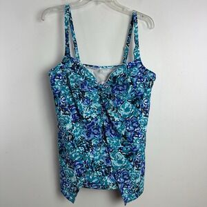 Lands' End Tankini Swim Top Size 18‎ Under wired Built In Bra Twist Front Floral
